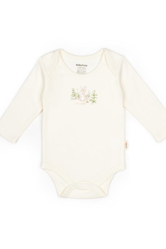 Ecru Bunny Long Sleeve Bodysuit 100% Organic Cotton