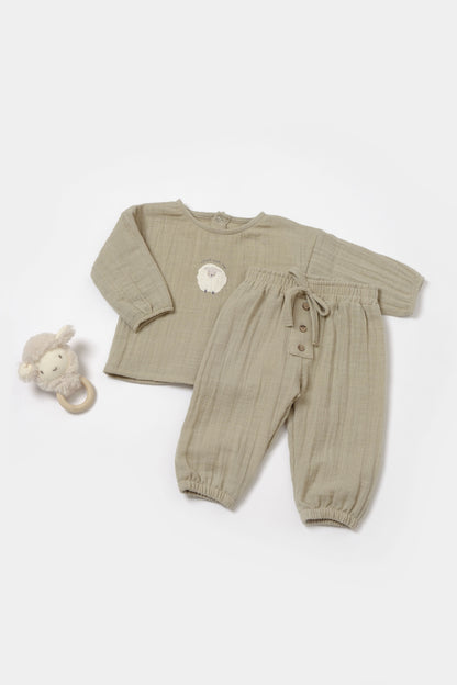 Muslin Green Sheep 2 Piece Set