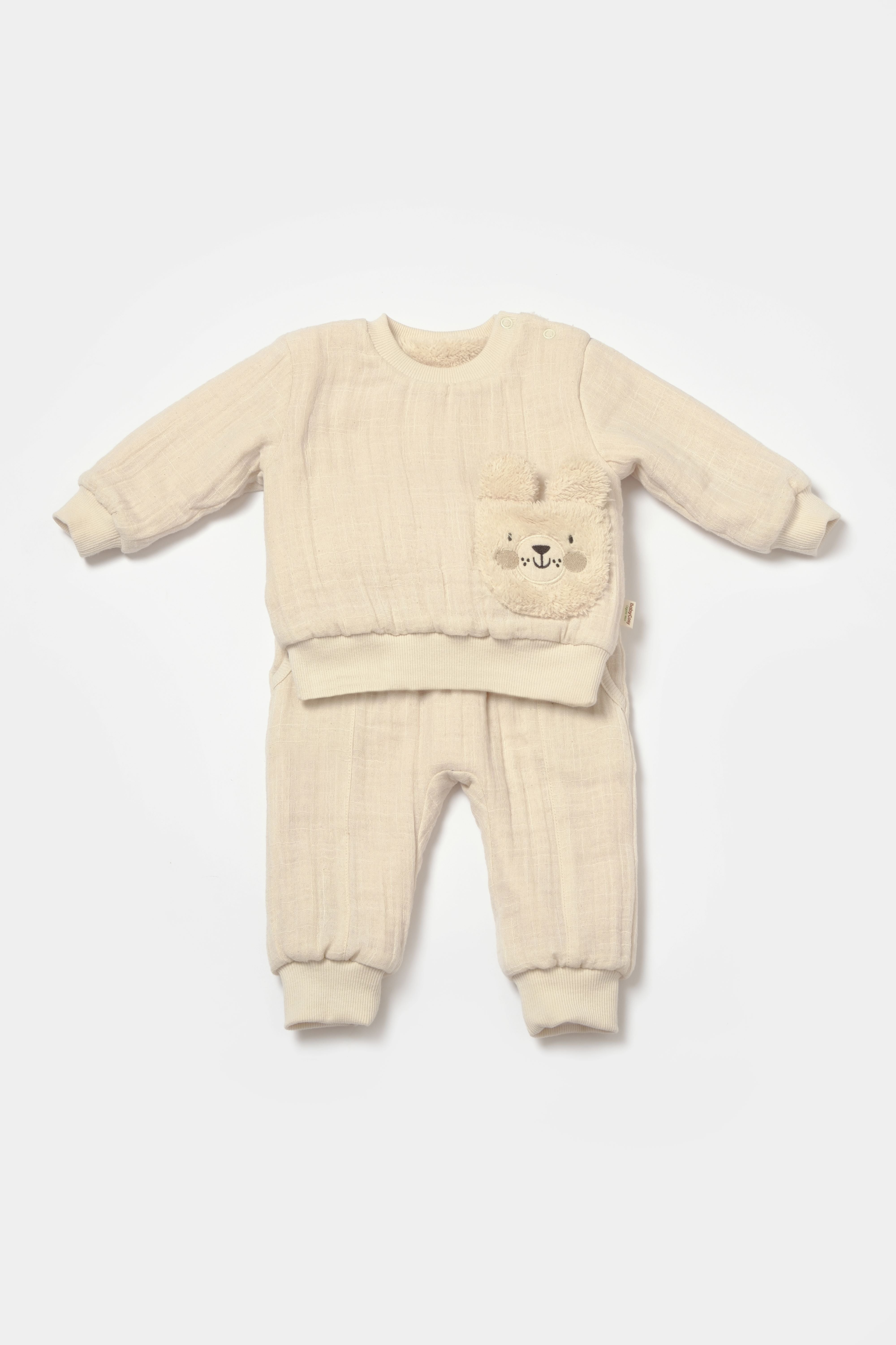 Muslin Bear Stone 2 Piece Sherpa Lined Set