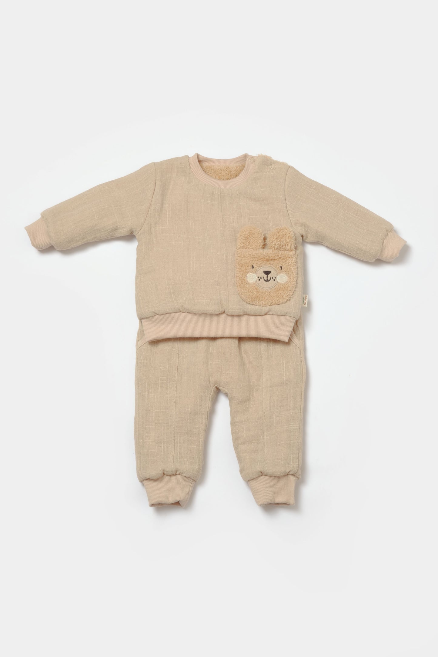 Muslin Bear Apricot 2 Piece Sherpa Lined Set