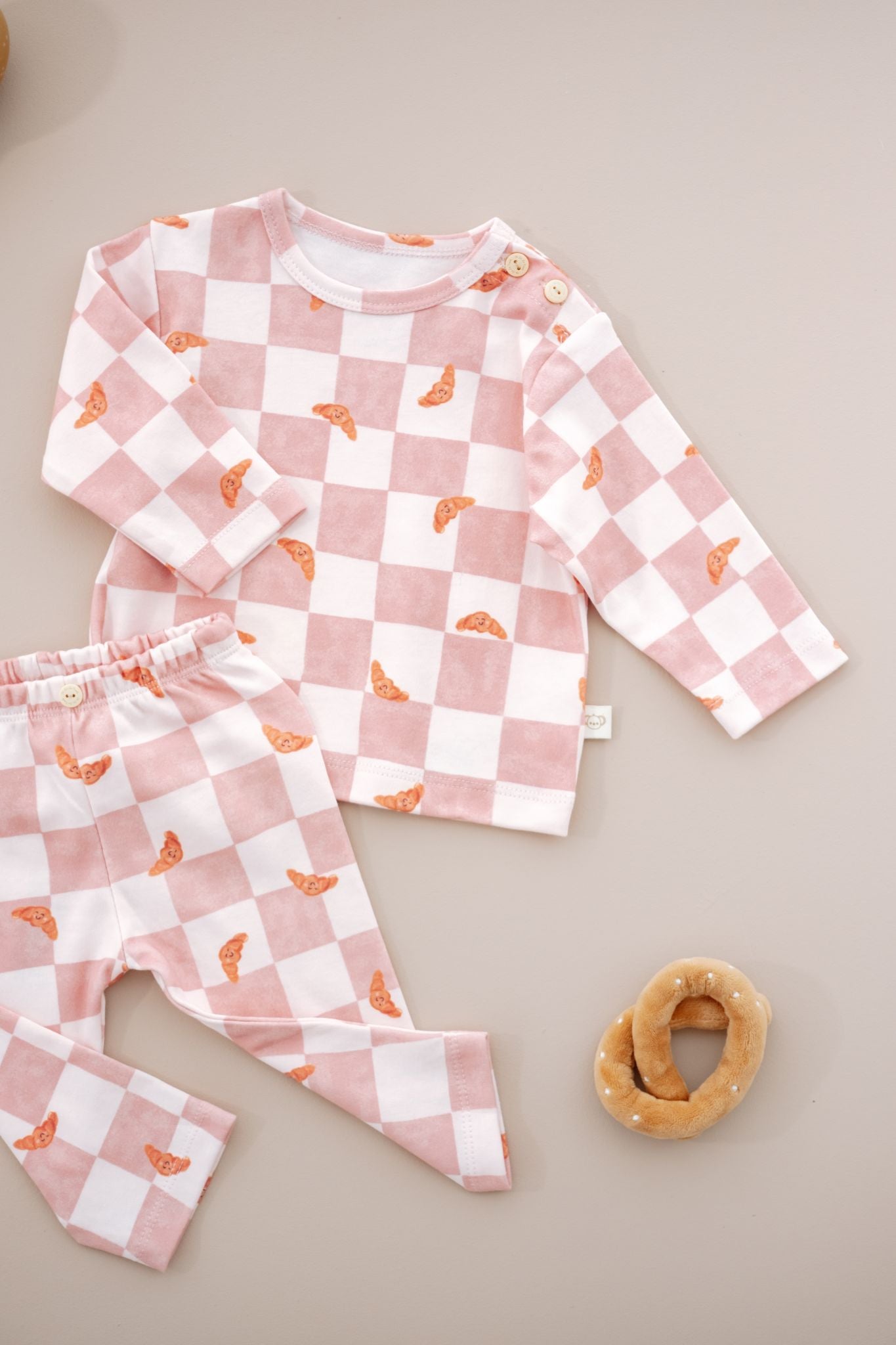 Pink checkered baby two piece outfit