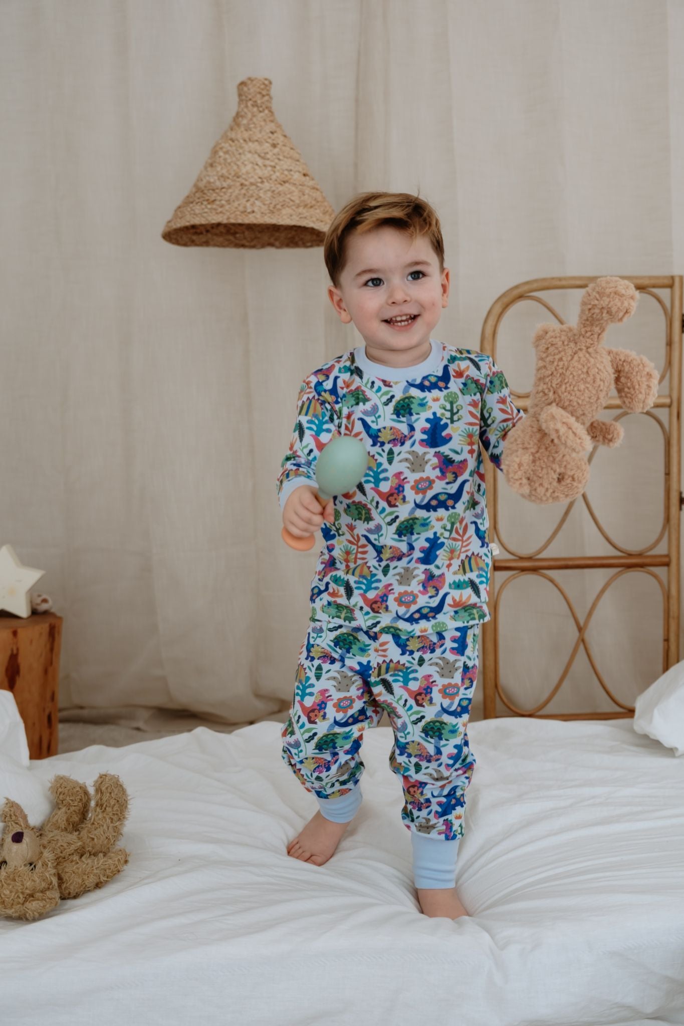 Kids colorful dinosaur print pajama set