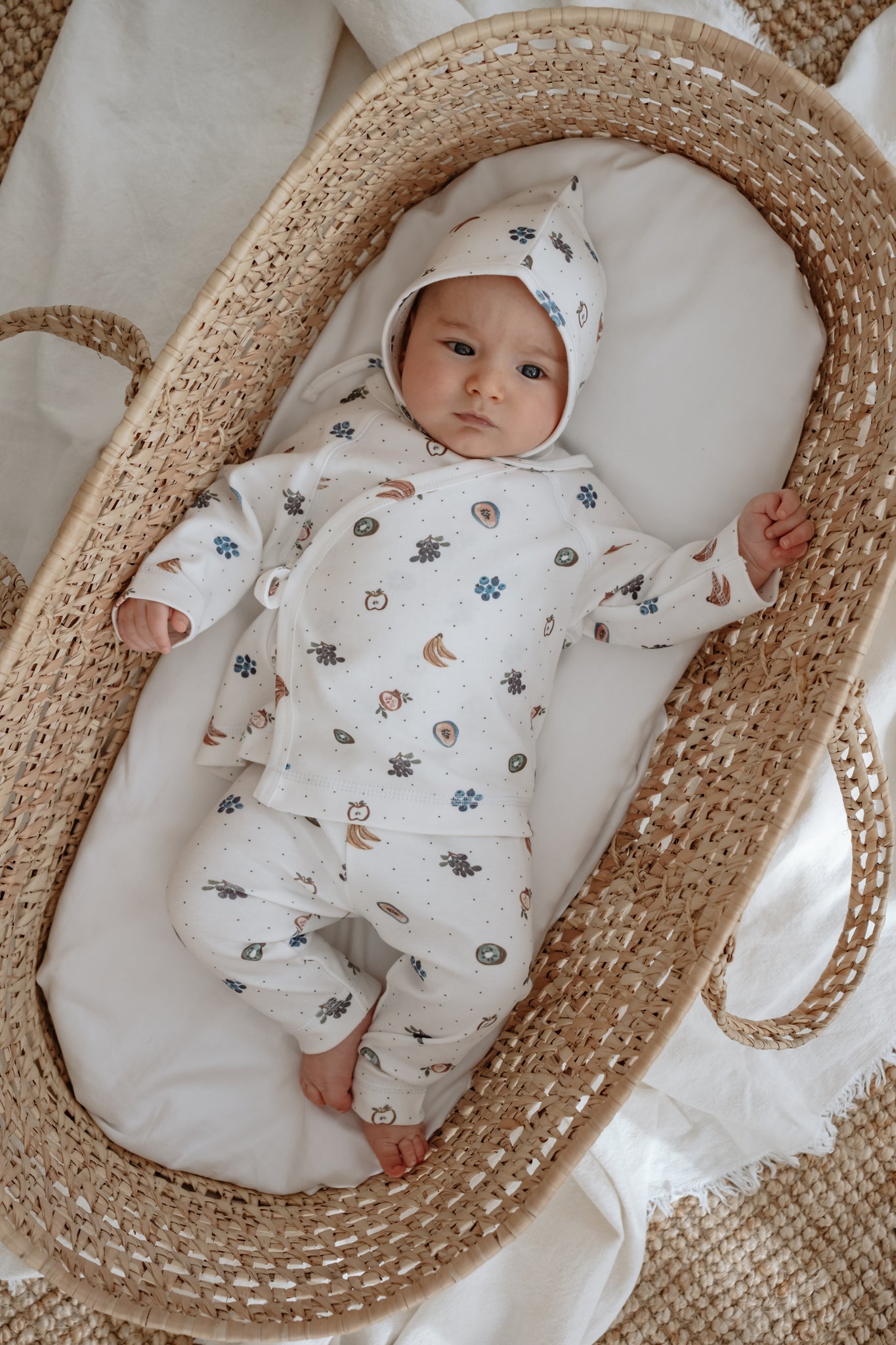 Fruit print newborn baby outfit with bonnet