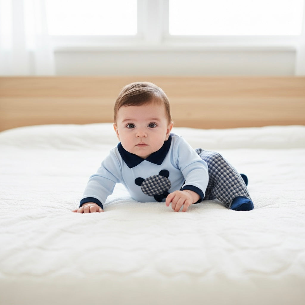 Navy Check Bear Romper