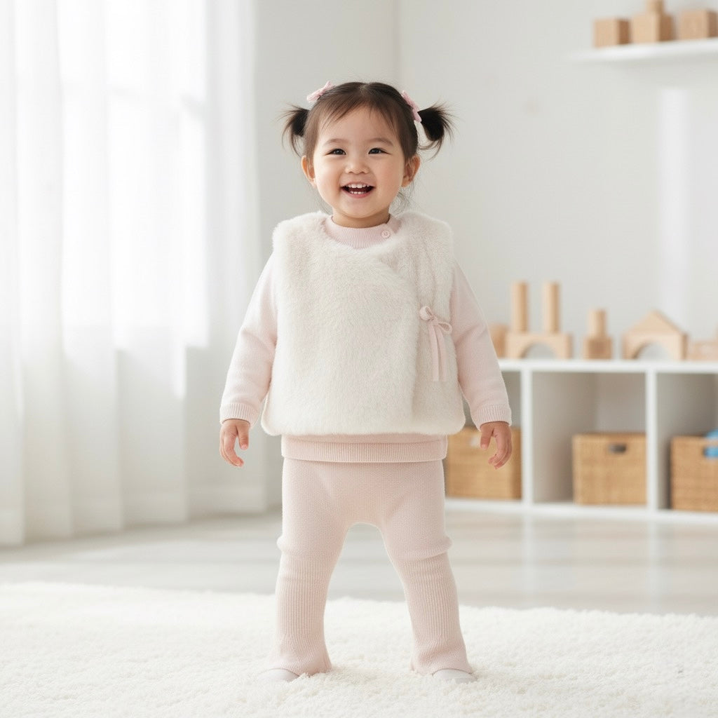 Rosalie Knit Set with Faux Fur Vest