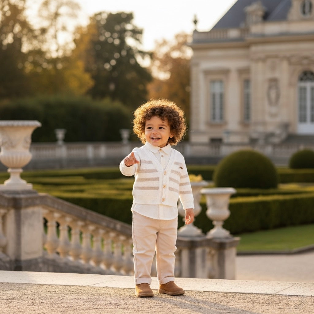 Cream Striped Cardigan & Pant Set