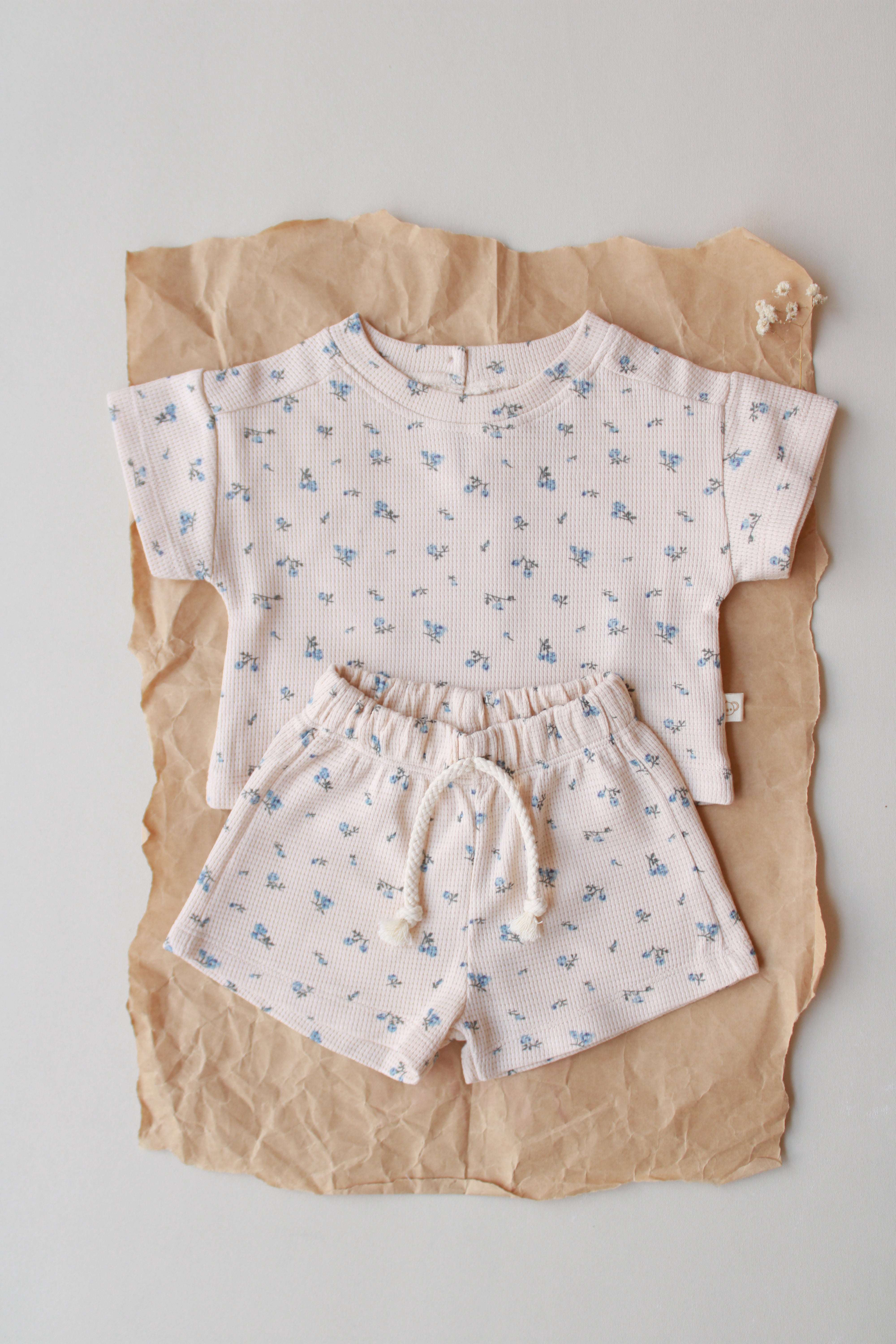 Blue floral baby waffle knit two piece set