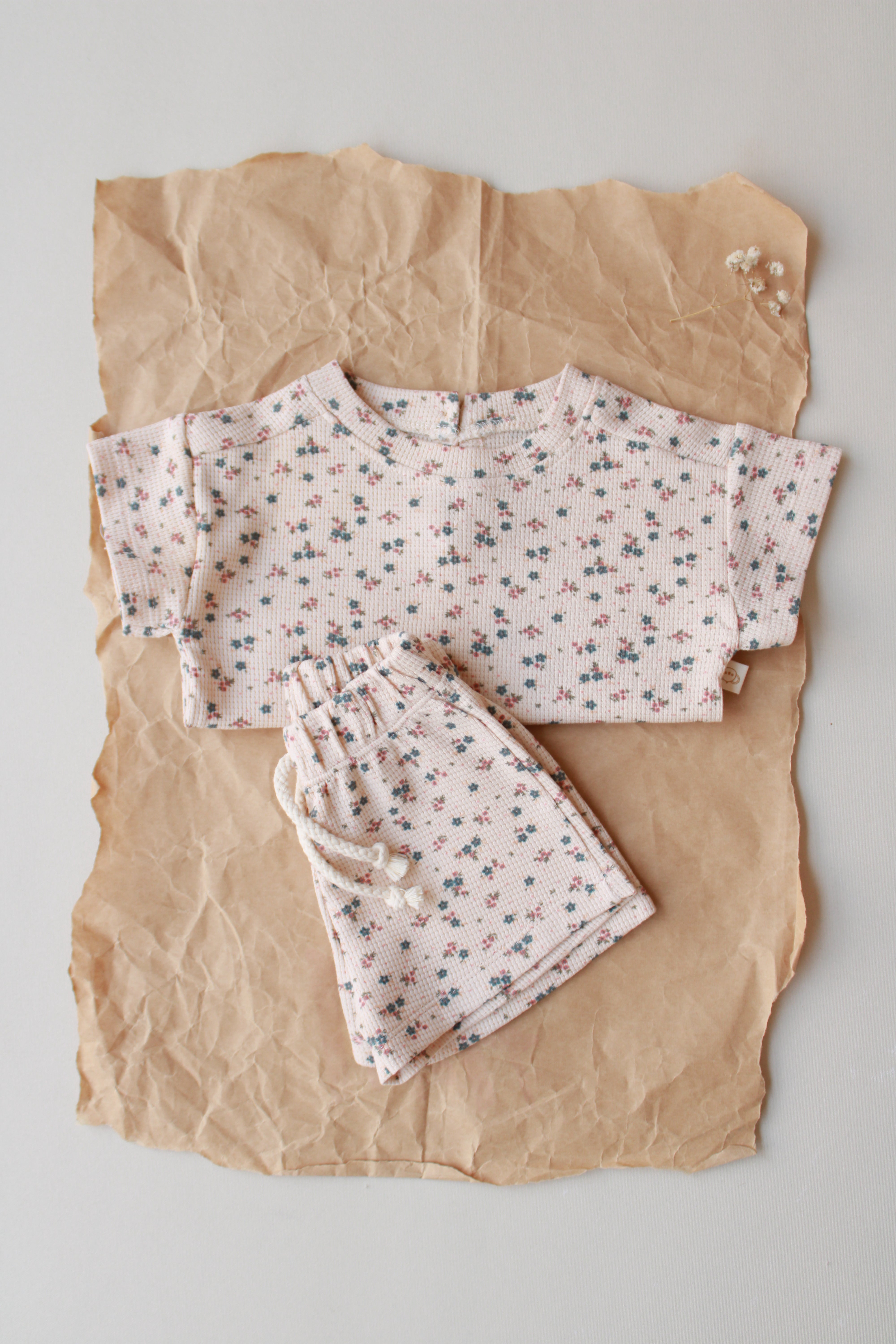 Baby floral waffle knit top and shorts