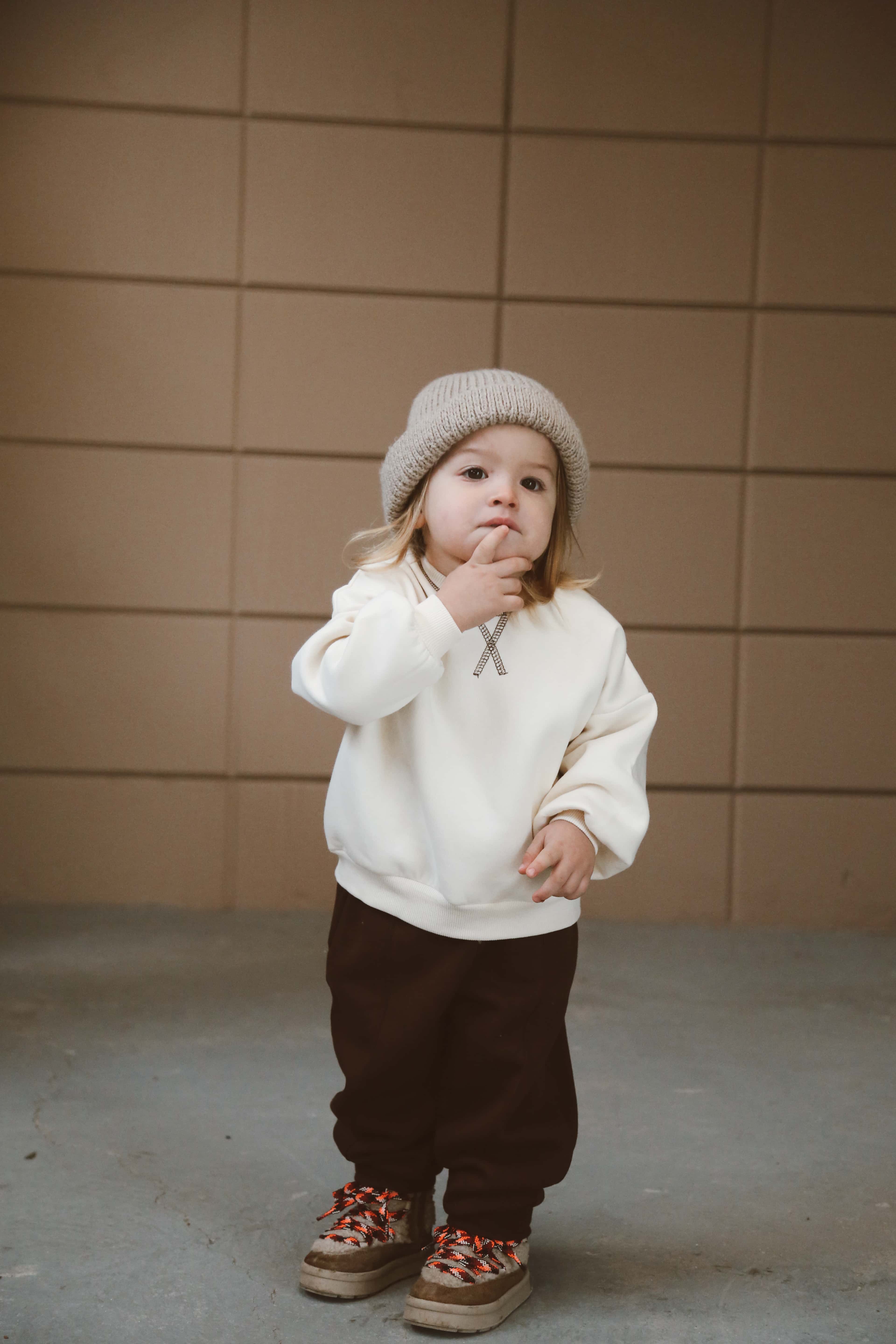 Cream sweatshirt and brown jogger pants baby outfit