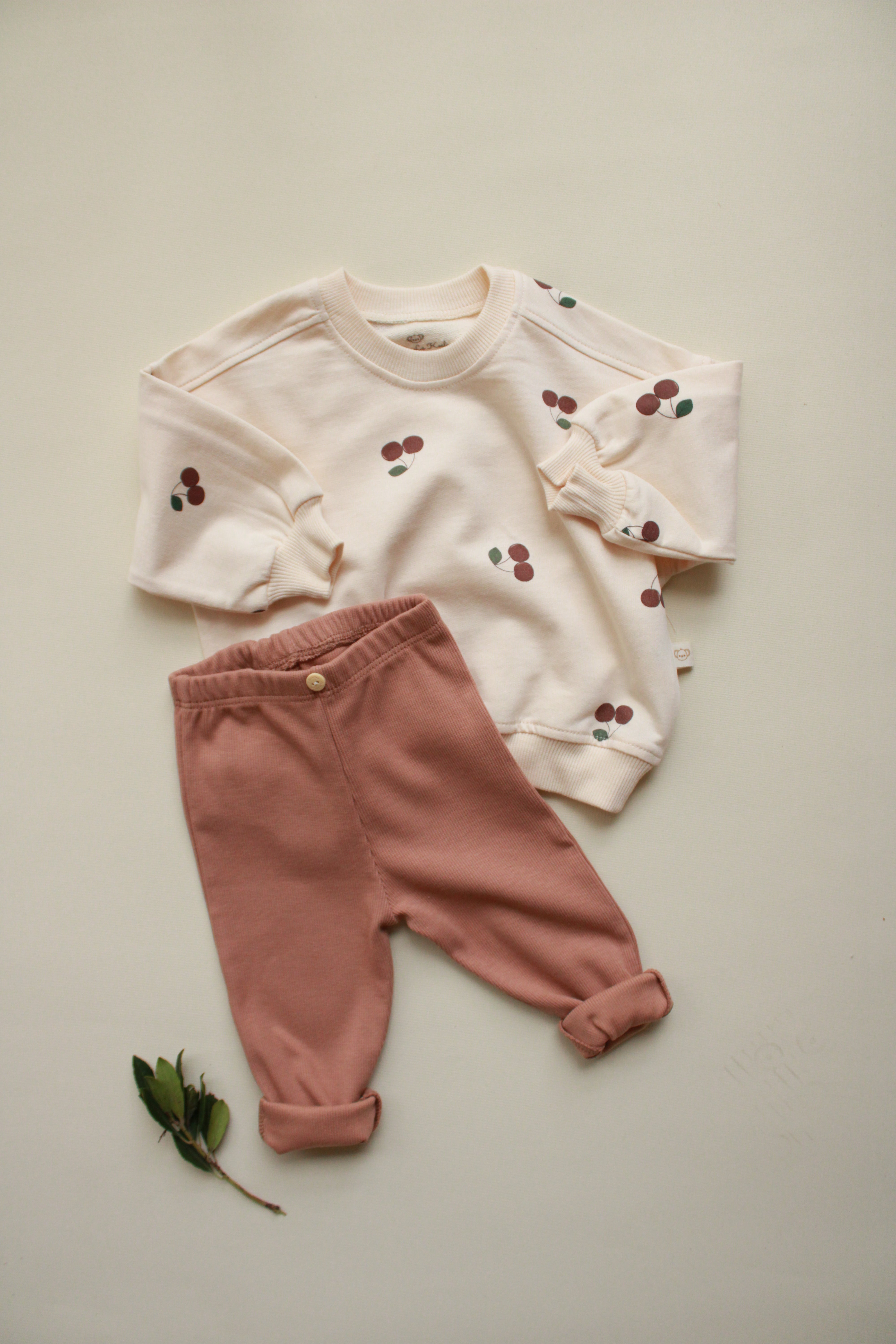 Cream cherry baby outfit two piece set