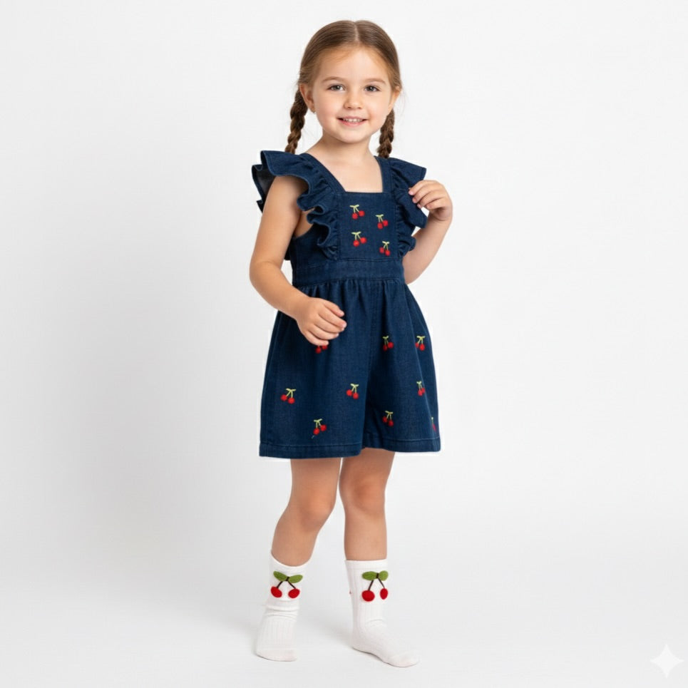 Cherry Denim Romper