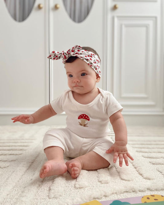 Mushroom Patterned Short Sleeve Bodysuit