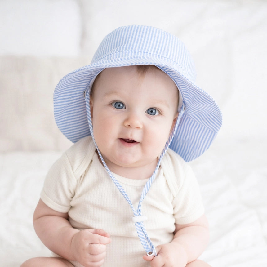 infant blue striped summer sun hat
