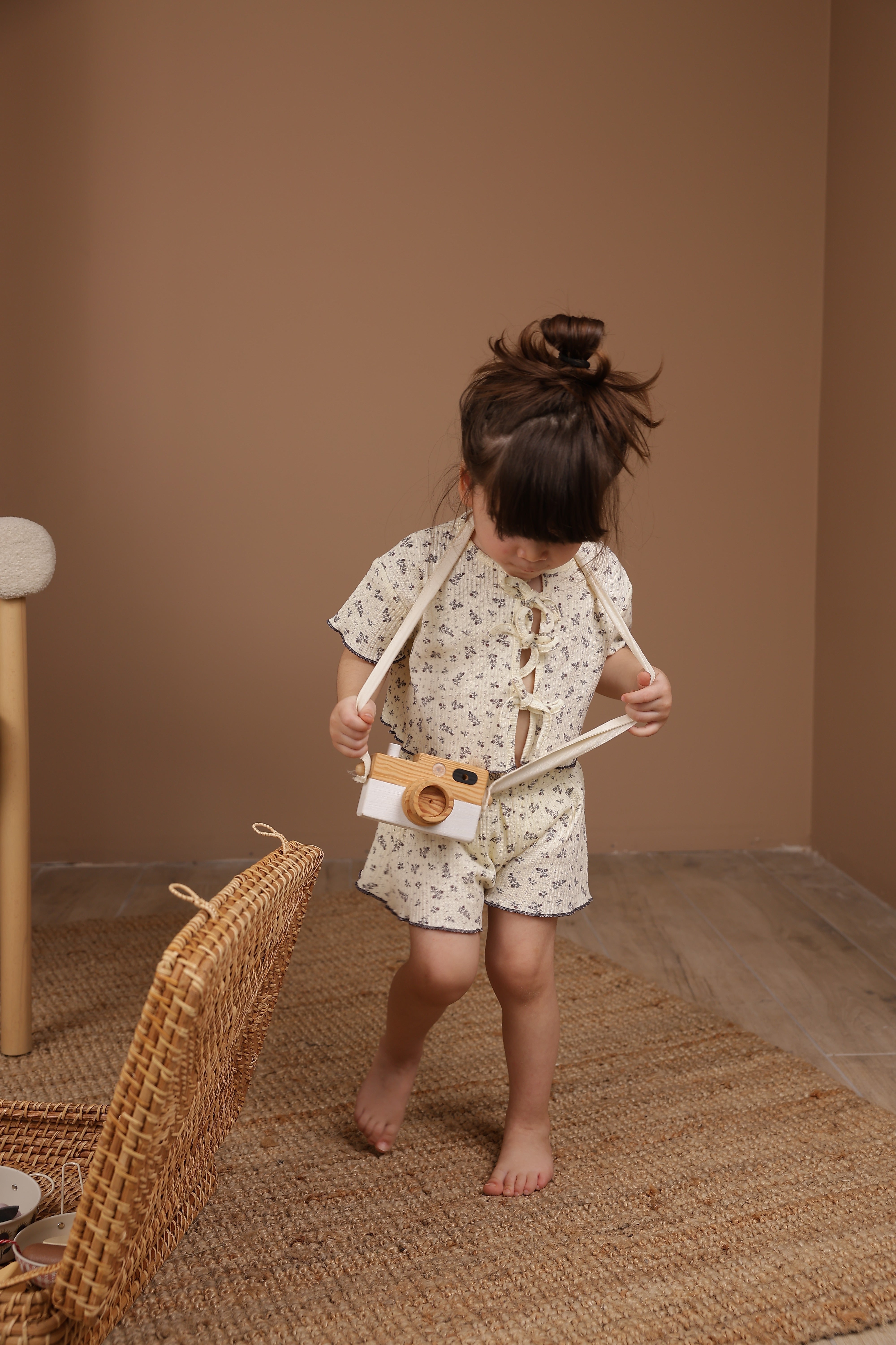 Baby girl wildflower tie-front outfit, stylish cotton 2 piece set for special occasions.