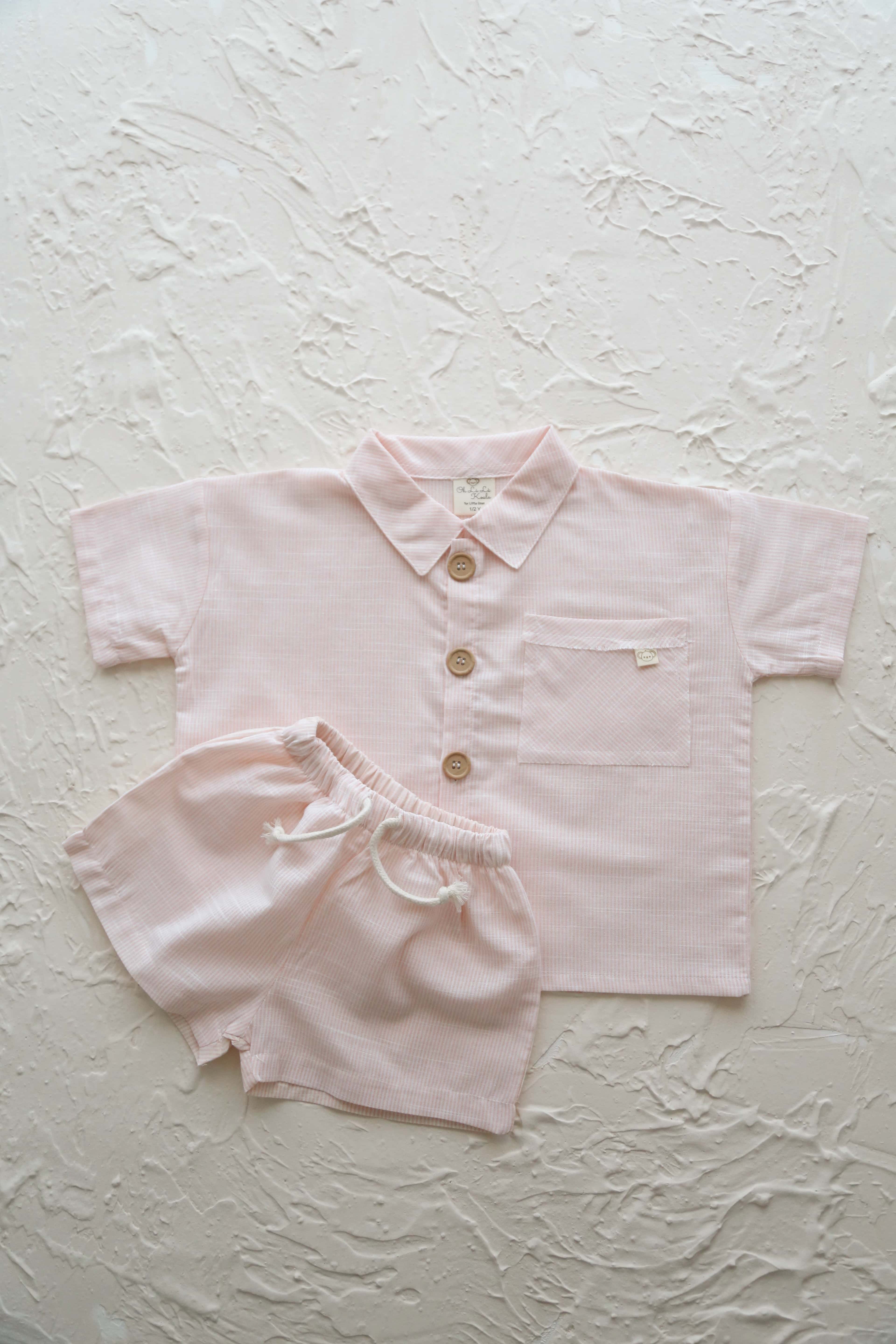 Boy shirt and short set, soft cotton summer outfit for toddlers and infants.