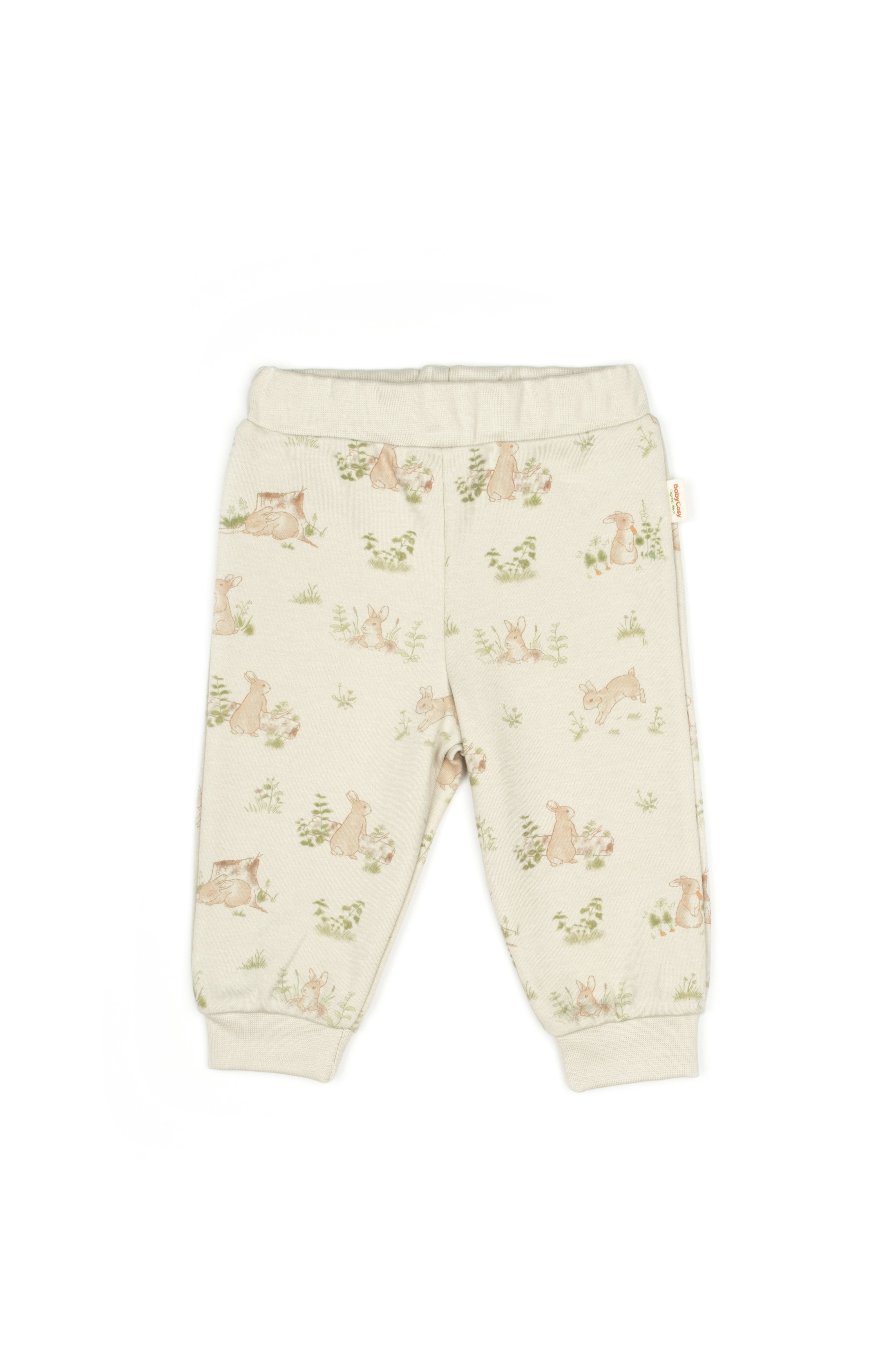 Bunny pants made from 100% organic cotton, cozy unisex clothing for infants and toddlers.
