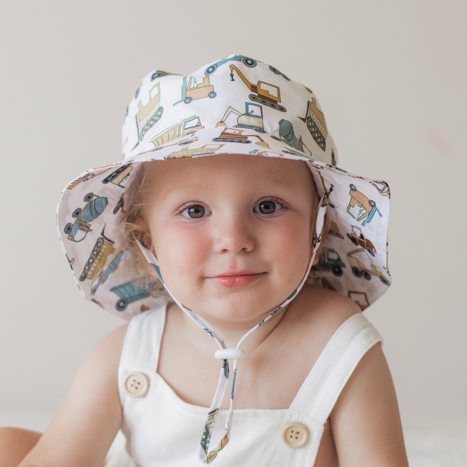 Baby cotton sun hat with construction trucks