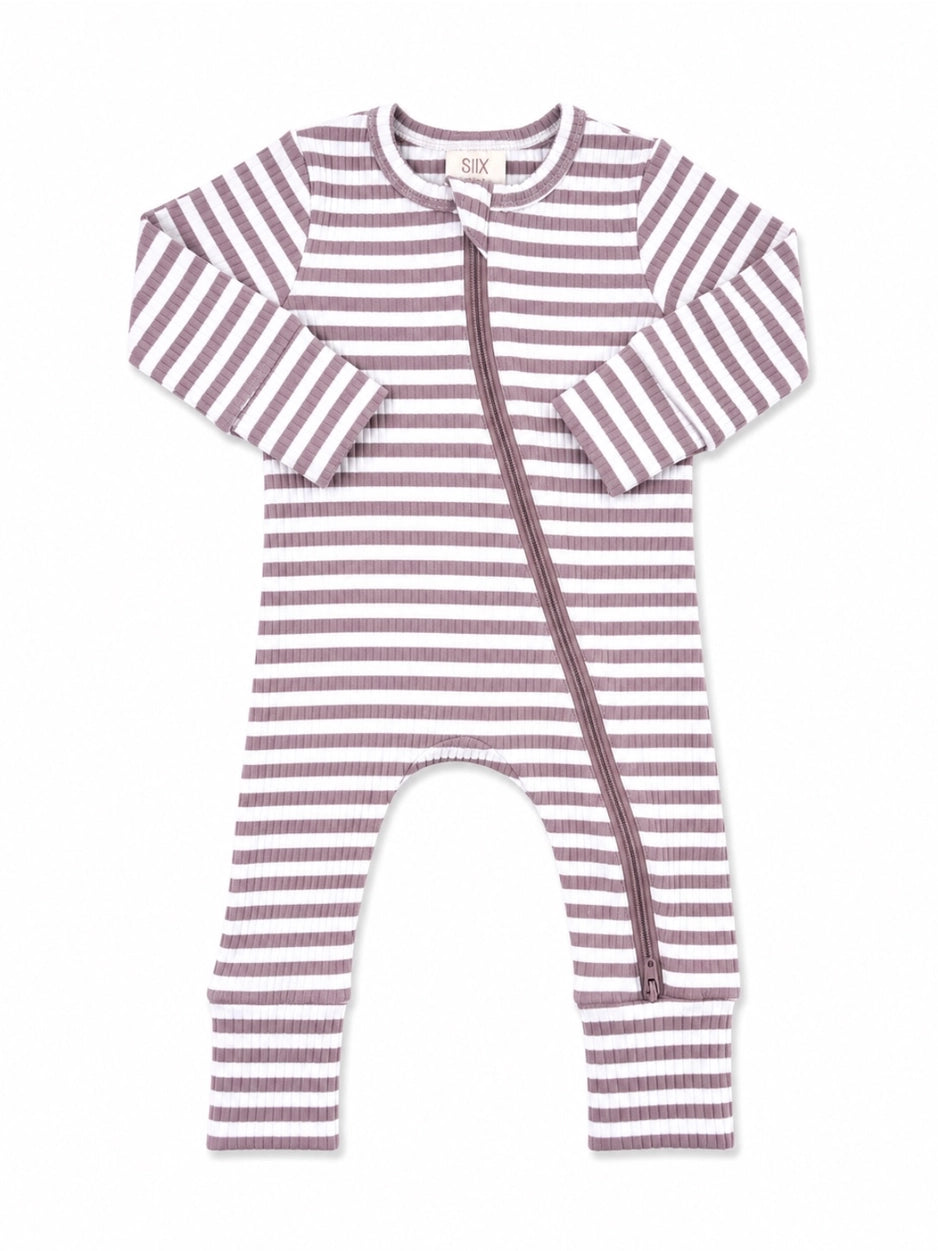 Violet Stripe / Ribbed 2-Way Zip Romper