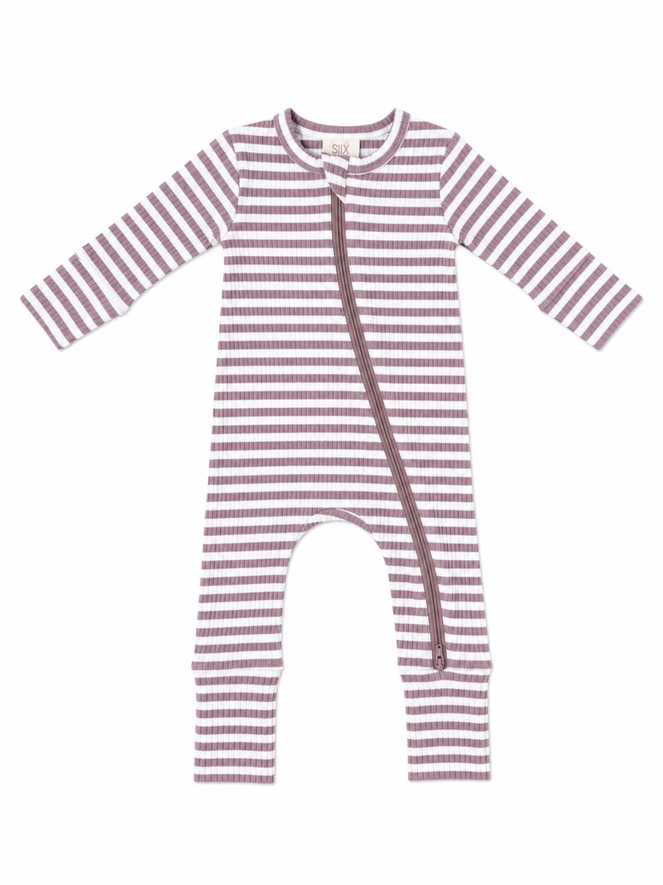 Violet Stripe / Ribbed 2-Way Zip Romper