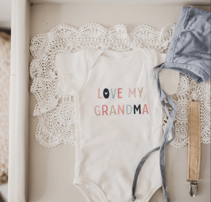 grandma baby gift bodysuit rainbow lettering