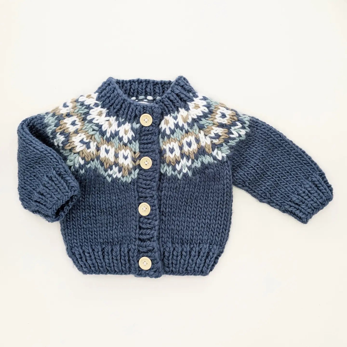 blue fair isle baby knit cardigan