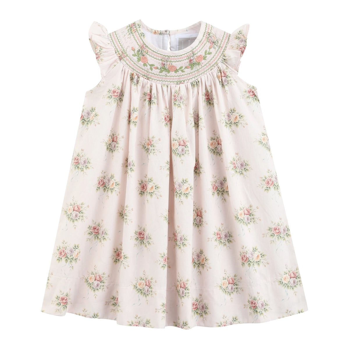 pink floral rose smocked bishop dress