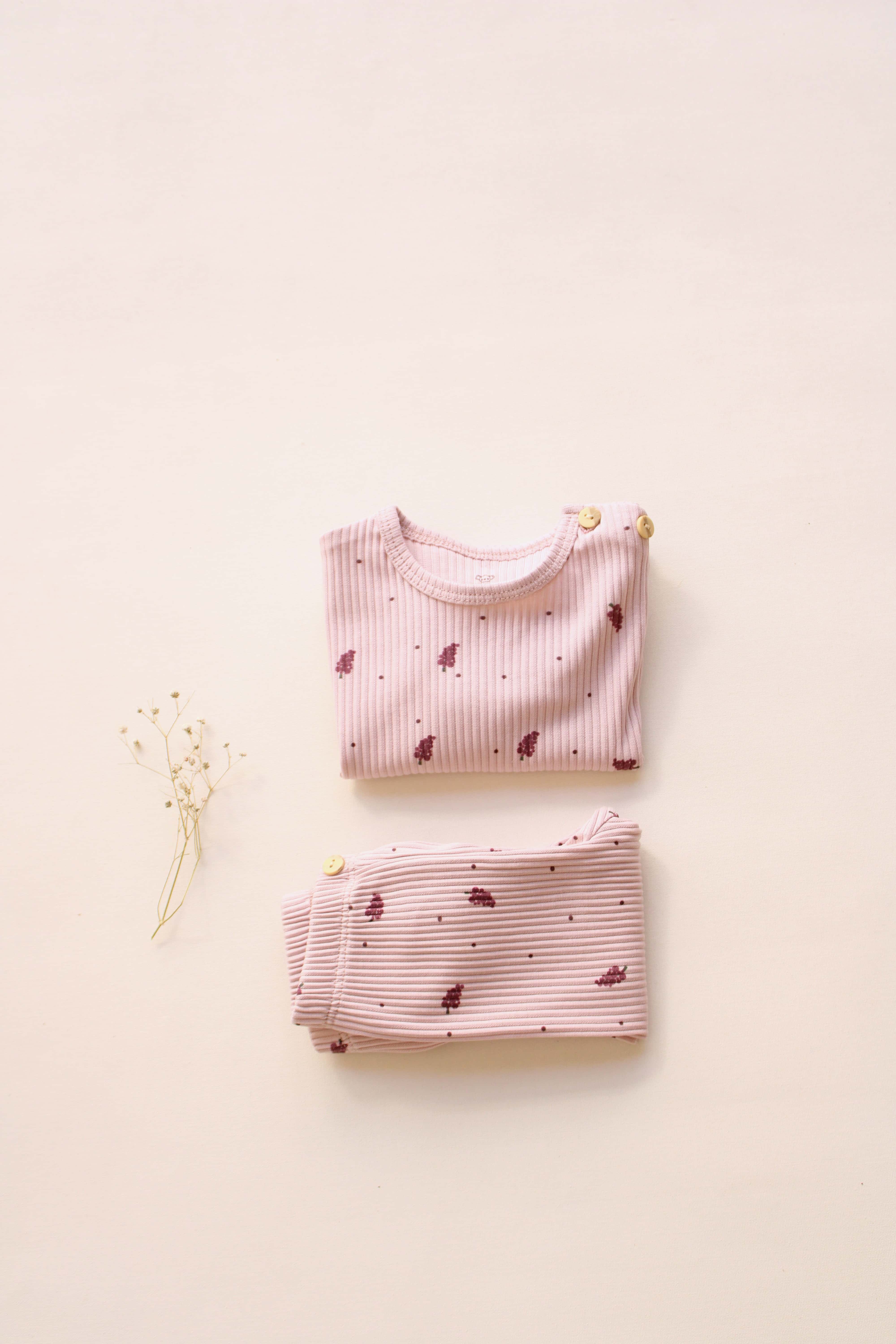 Baby grape 2 piece set, breathable organic cotton outfit for infants and toddler comfort.