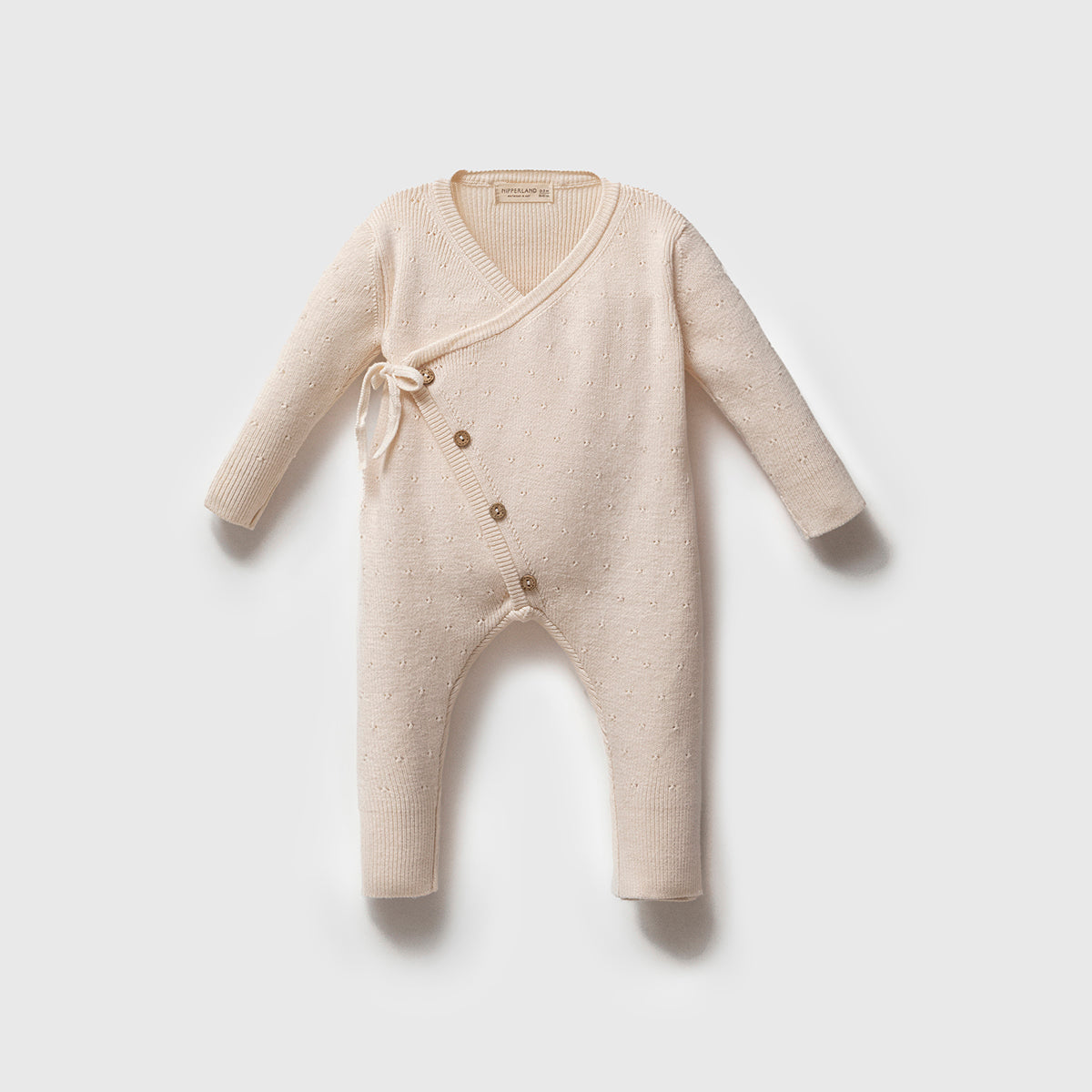 Knit breathable organic cream baby kimono, lightweight cotton outfit ideal for newborn comfort