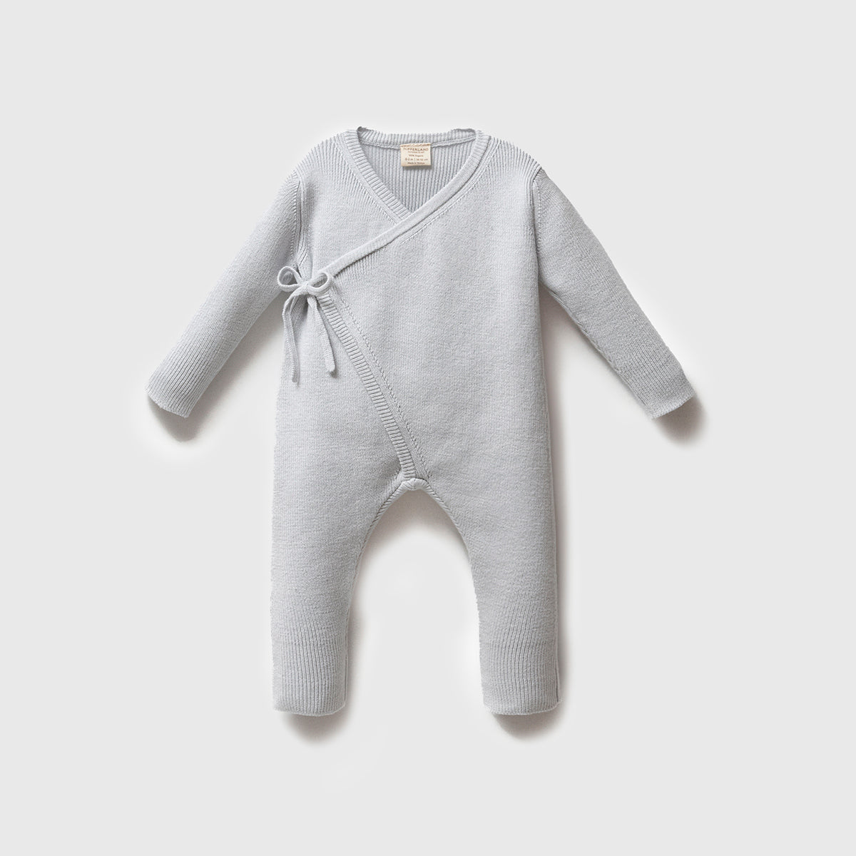 Knit heirloom organic kimono in blue, soft cotton baby outfit for newborns and toddlers.