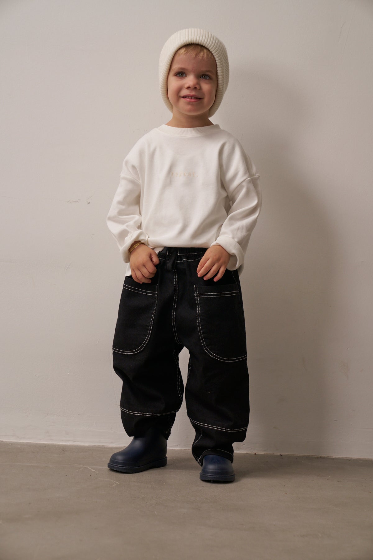 Black cotton utility pants for toddlers and kids