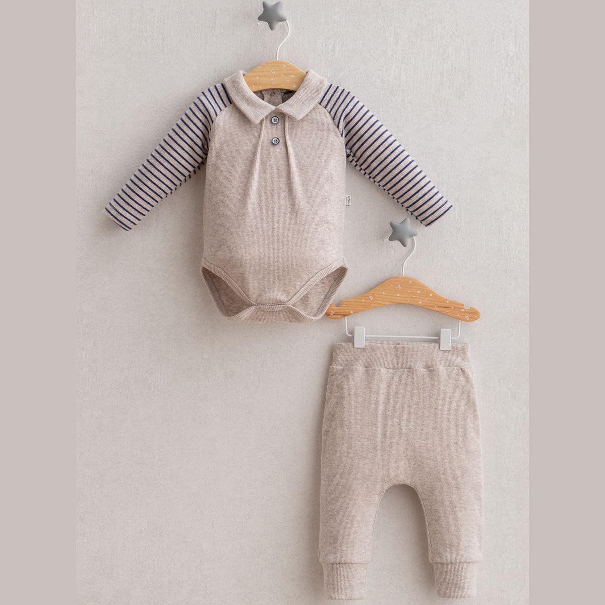 Sawyer 2 piece baby clothing set, soft cotton outfit designed for newborns and toddlers.