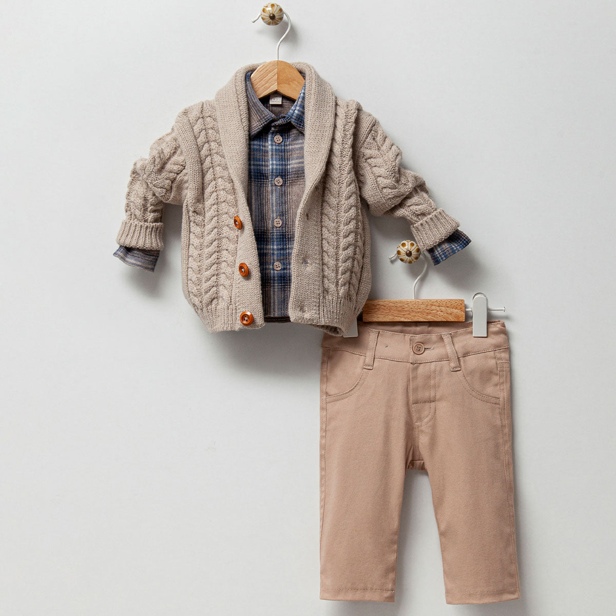 Tanner 3 piece knit baby set, cozy cotton outfit designed for everyday infant and toddler wear