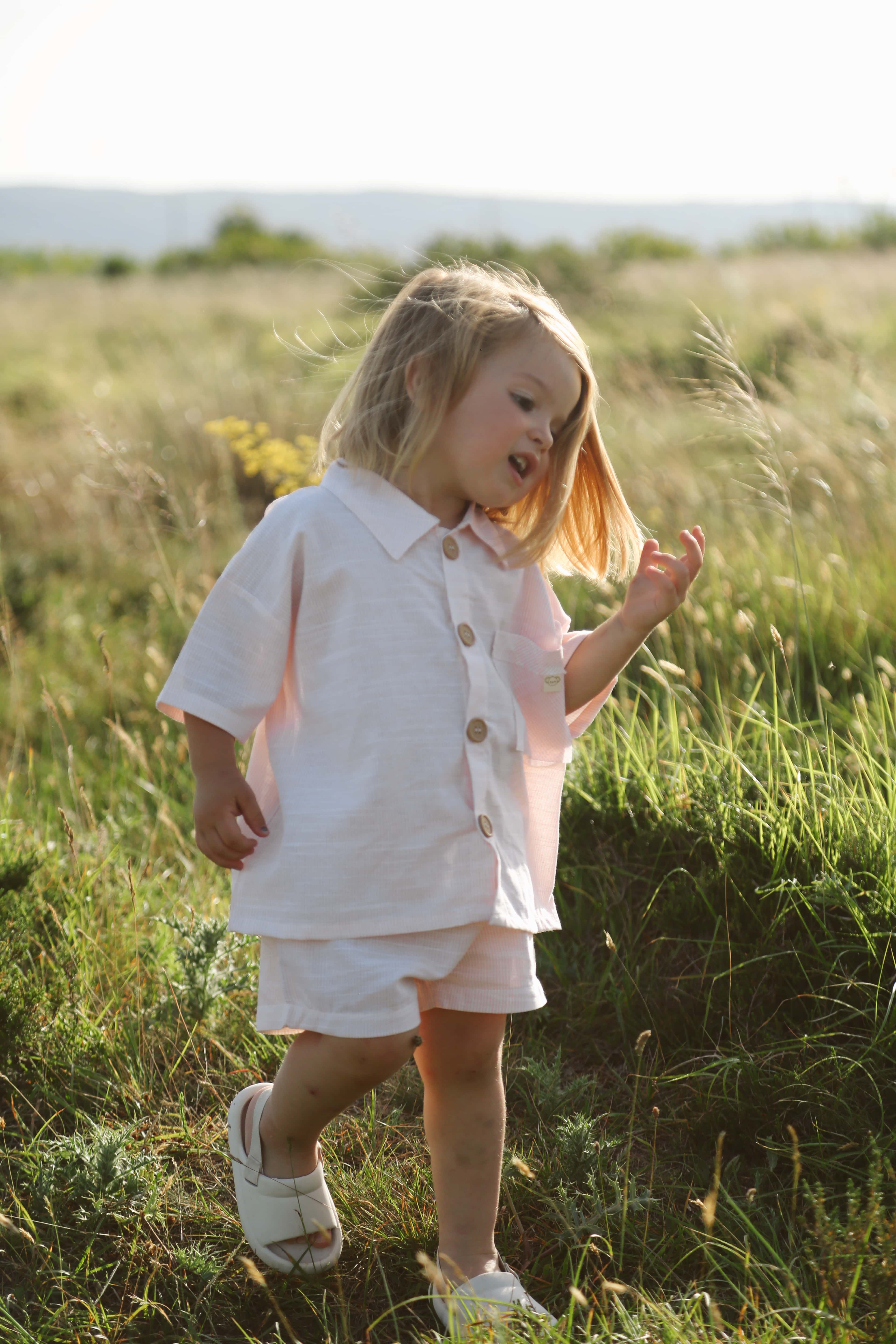 Casual boy shirt short set made from breathable cotton, stylish summer outfit for kids.