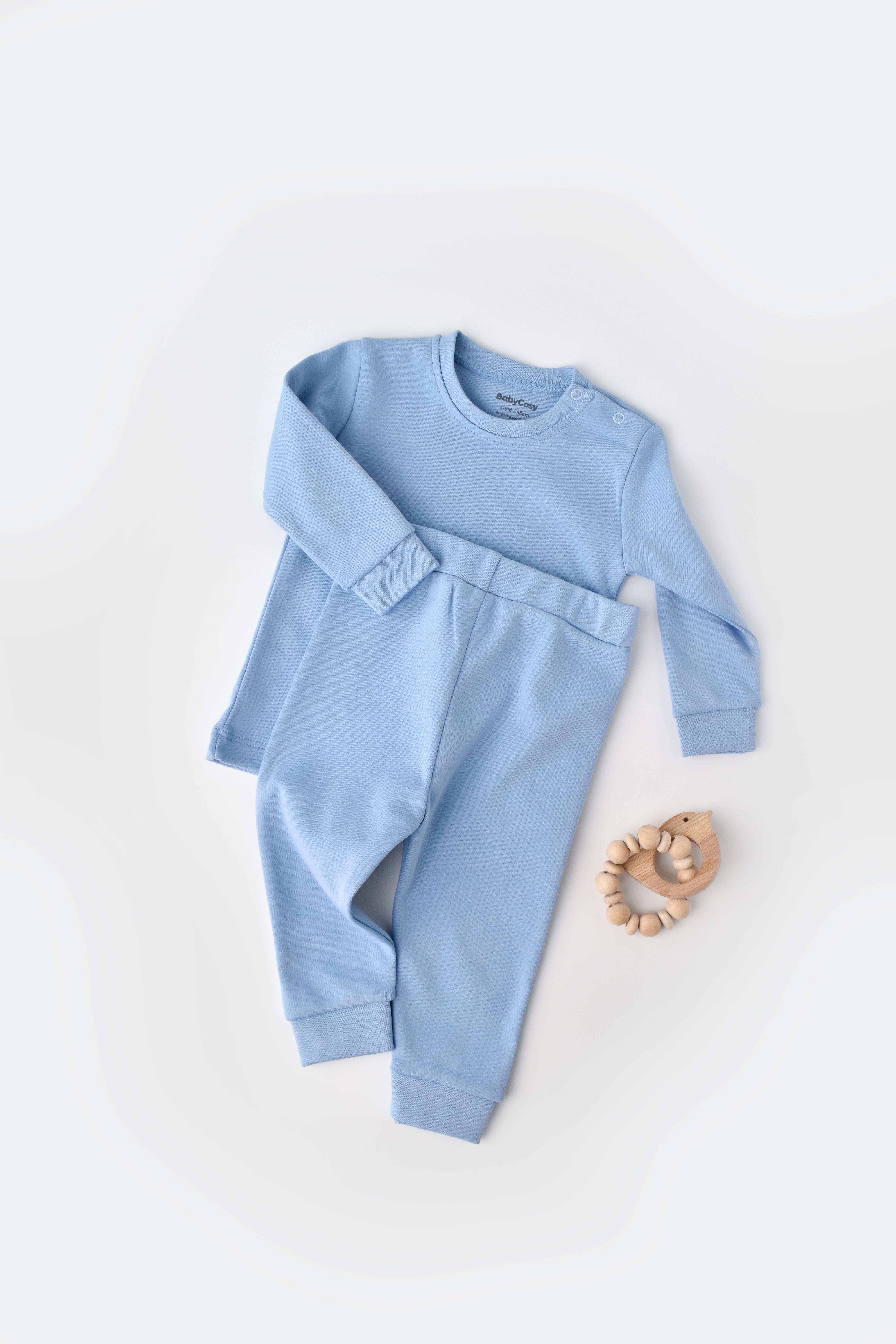 Two piece organic cotton baby set, breathable unisex outfit for newborns and toddlers.
